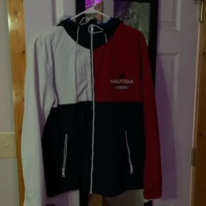 Nautica windbreaker , worn once. Navy blue, Red & White.